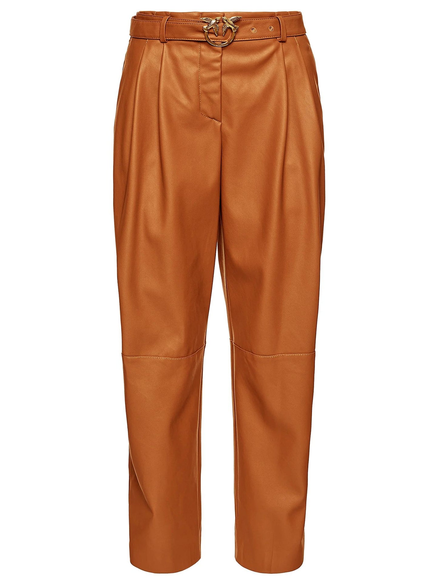 Chic Coated Faux Leather Pants with Logo Belt