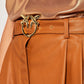 Chic Coated Faux Leather Pants with Logo Belt