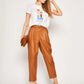 Chic Coated Faux Leather Pants with Logo Belt