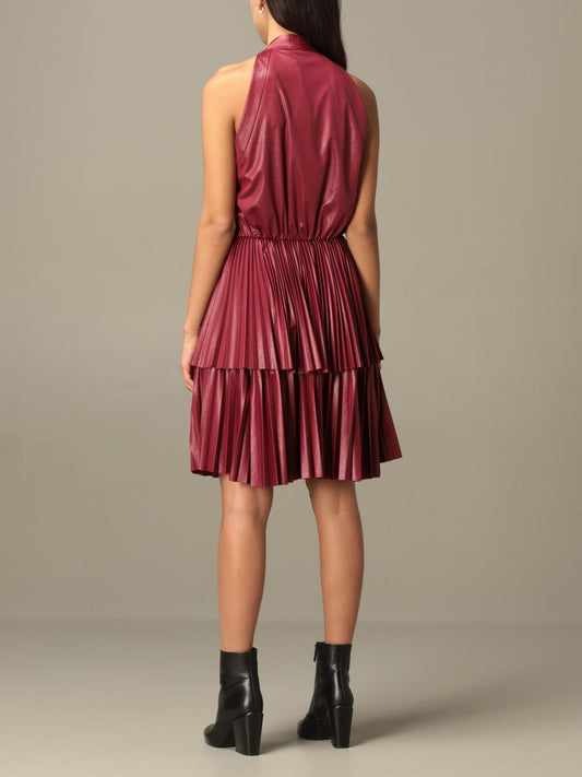 Chic Red Sleeveless Leather-Effect Dress