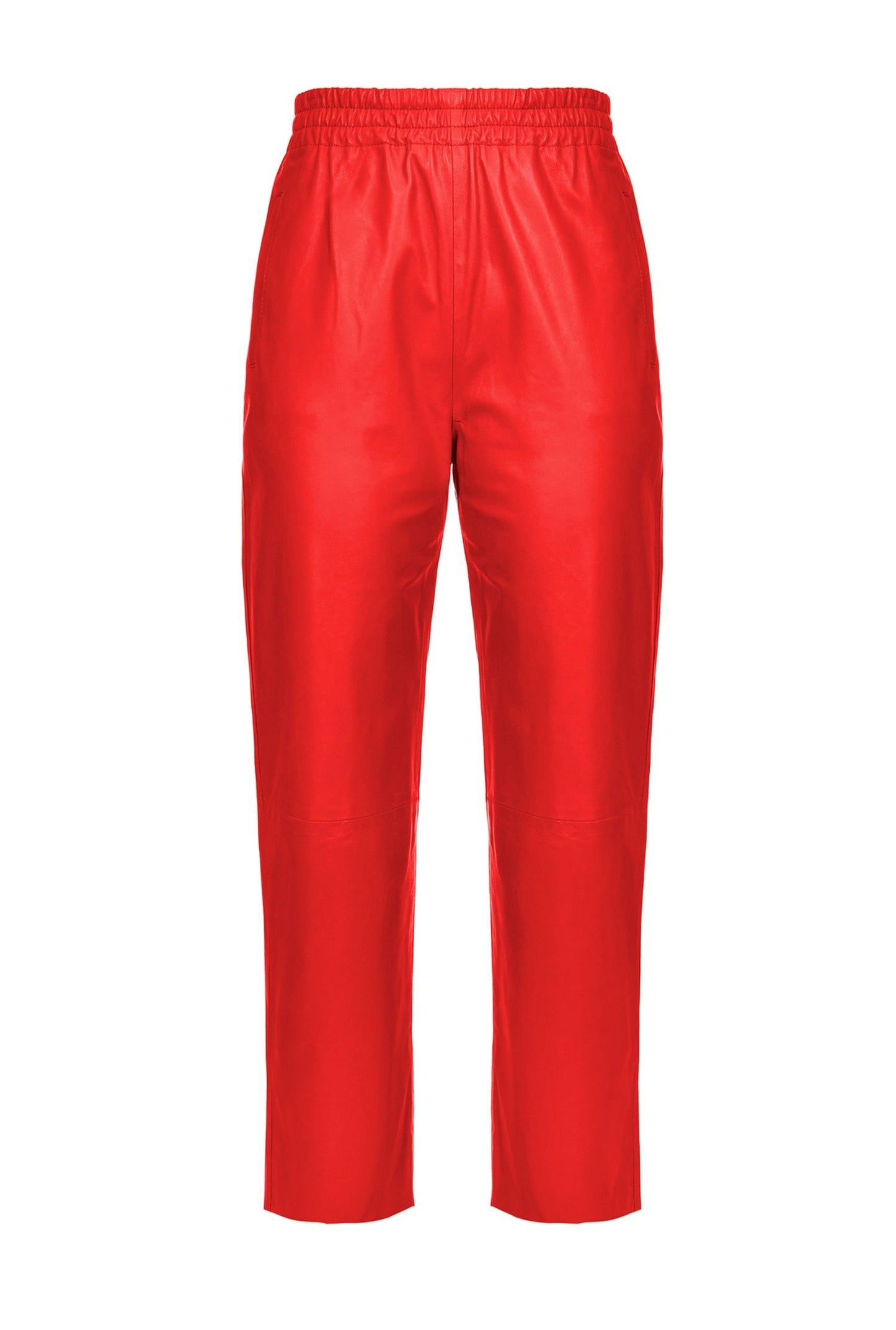 Chic High-Waisted Red Leather Trousers