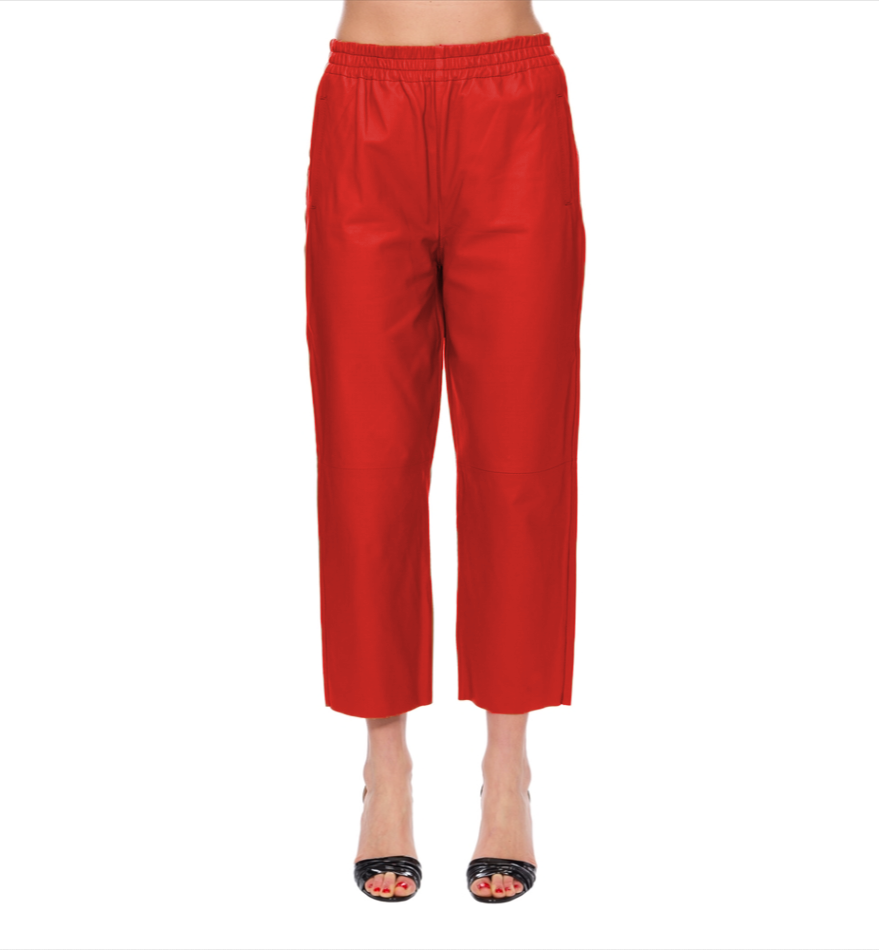 Chic High-Waisted Red Leather Trousers