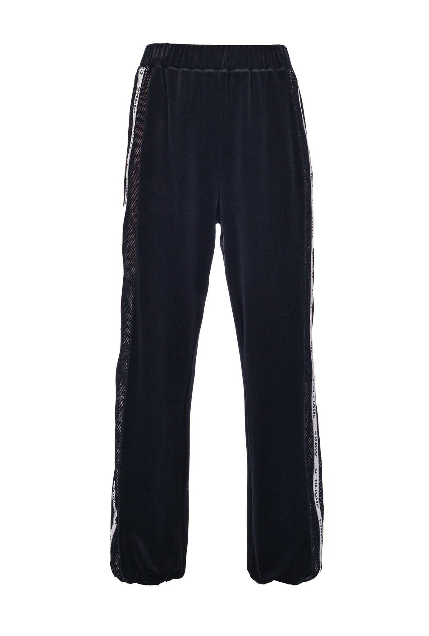 Chic Velvety Sports Trousers with Contrasting Mesh Band