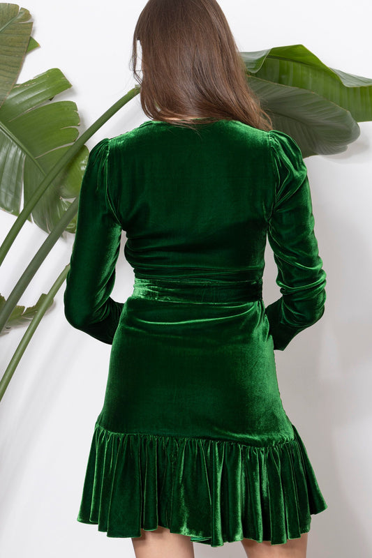 Elegant Green Velvet Cocktail Dress with V-Neck