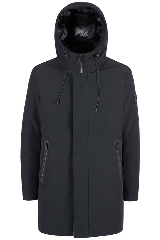 Sleek Black Four-Pocket Hooded Jacket