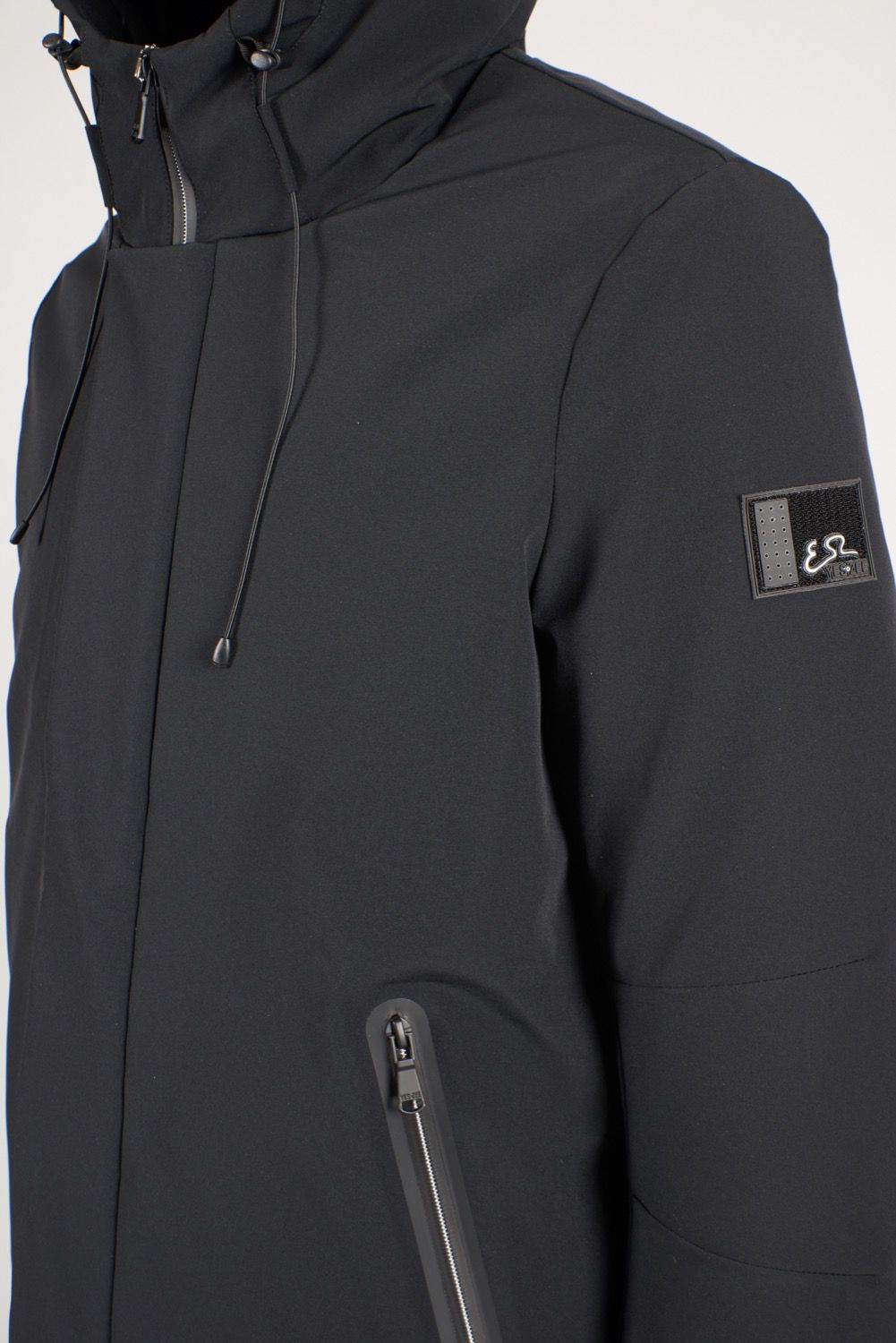 Sleek Black Four-Pocket Hooded Jacket