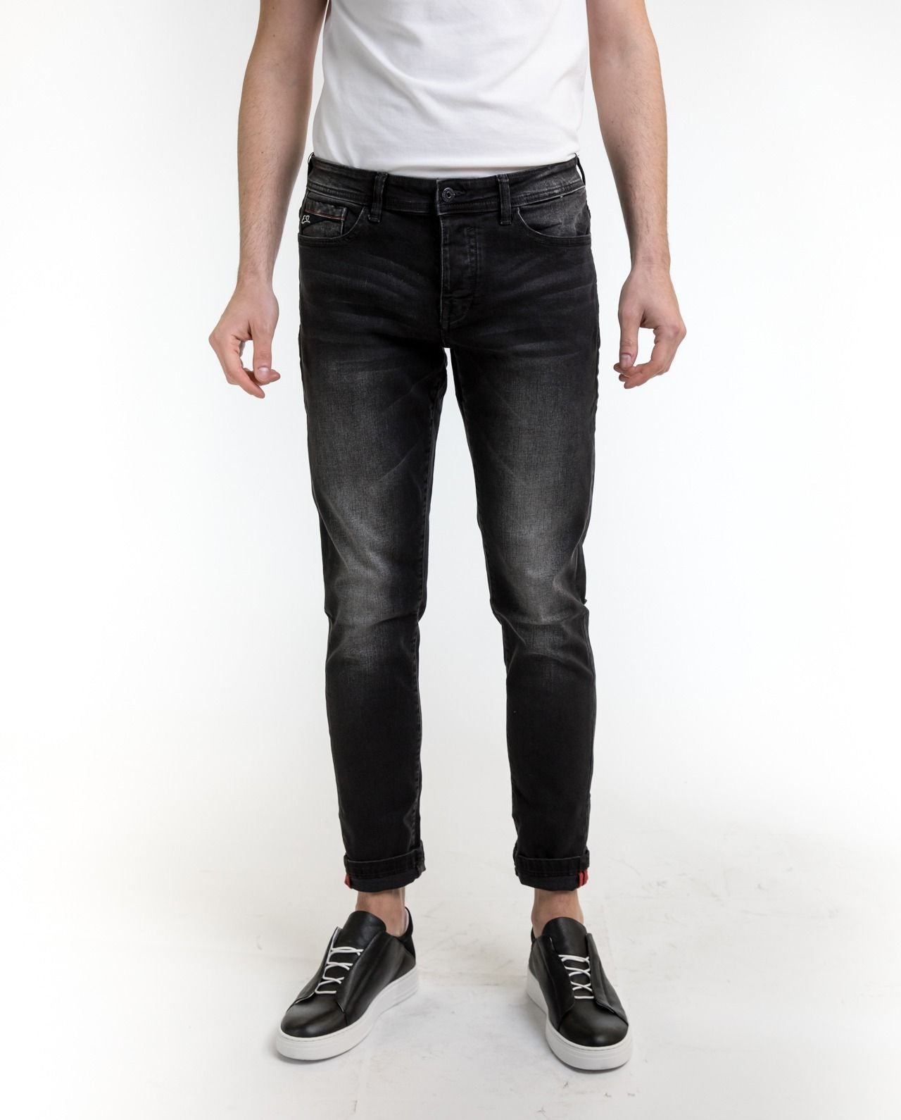 Sleek Black Cotton Fade Jeans