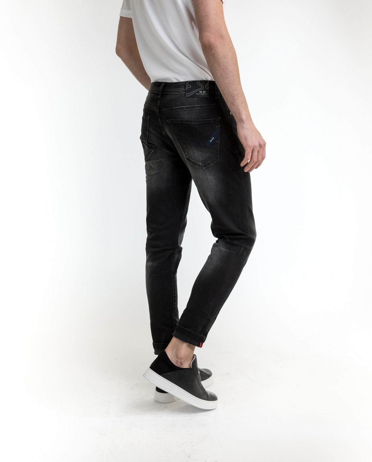 Sleek Black Cotton Fade Jeans