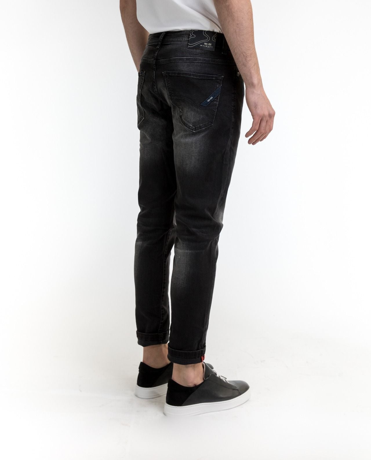 Sleek Black Cotton Fade Jeans