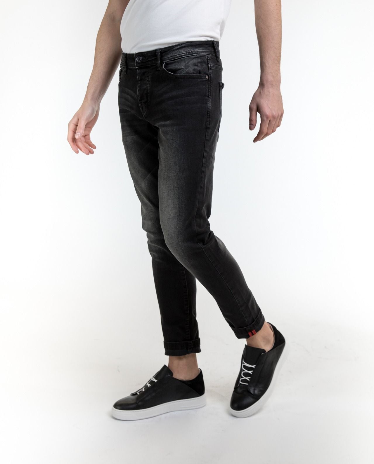 Sleek Black Cotton Fade Jeans