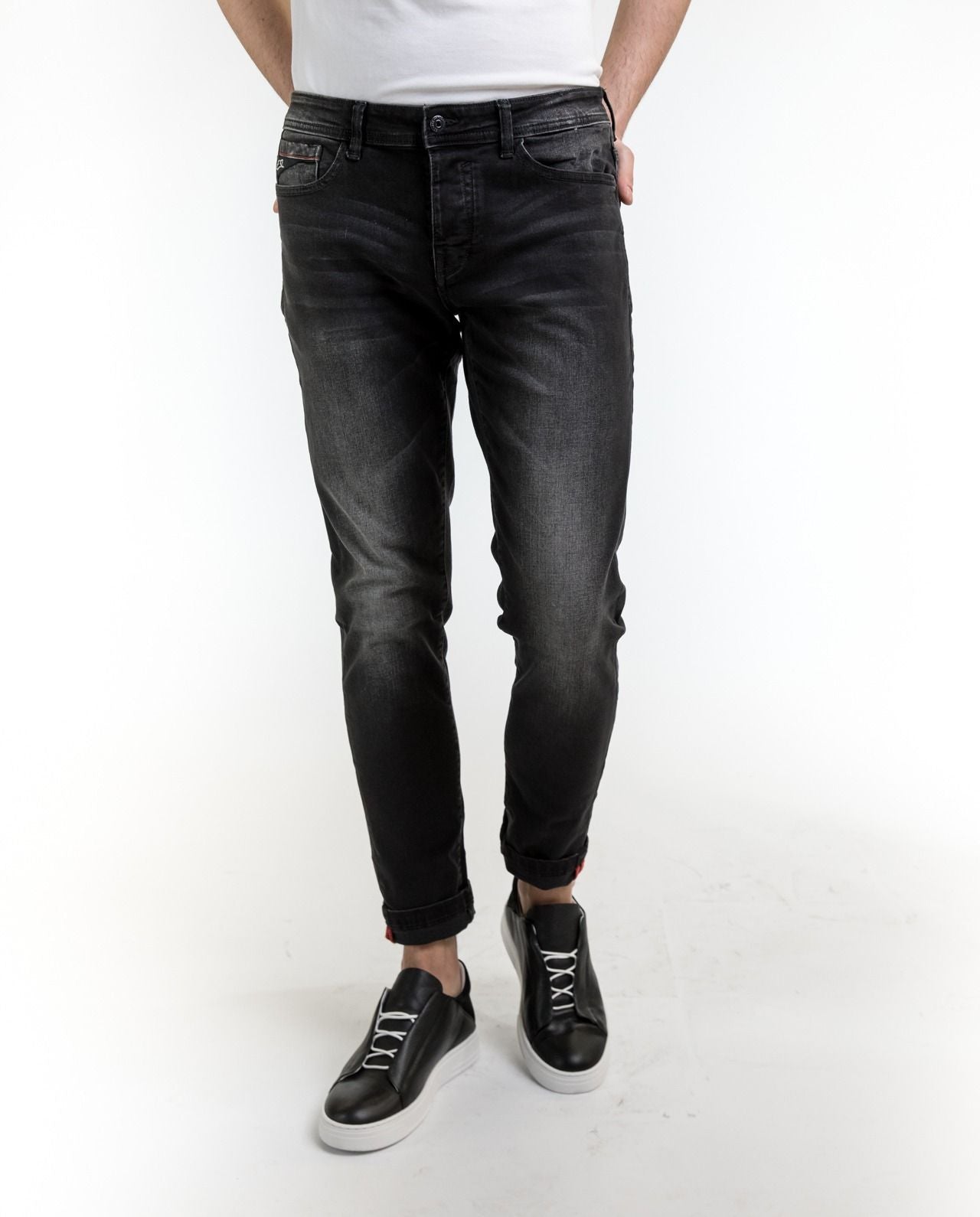 Sleek Black Cotton Fade Jeans