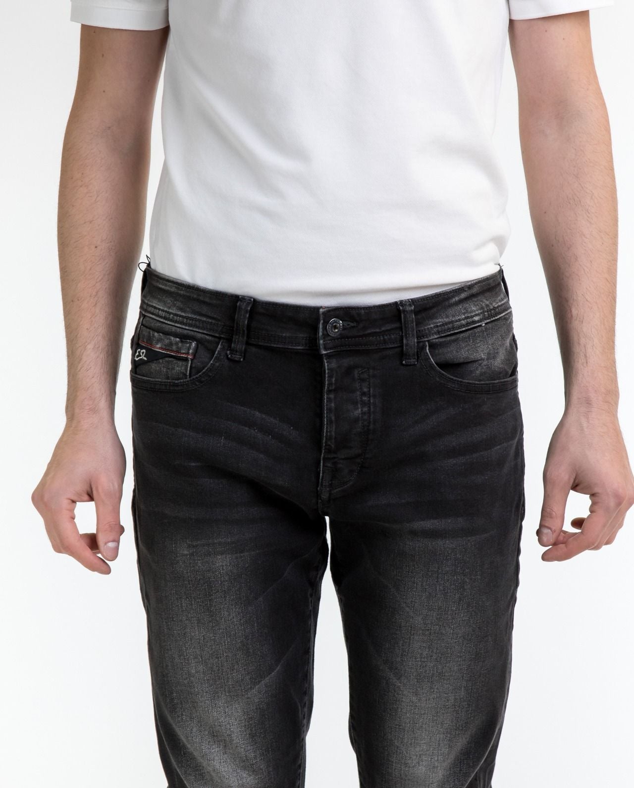 Sleek Black Cotton Fade Jeans