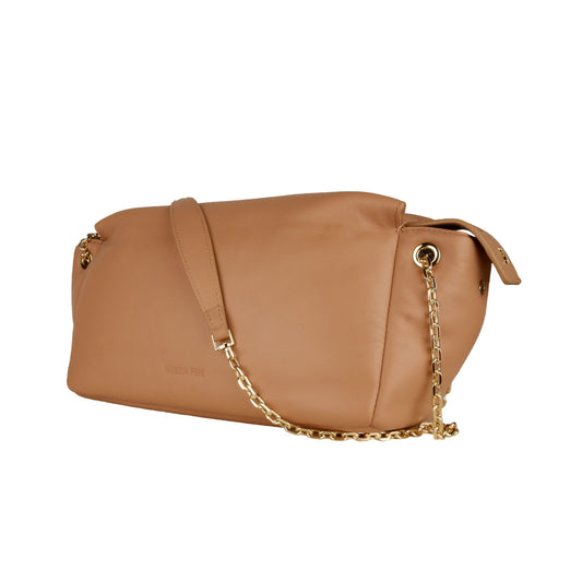 Elegant Beige Calfskin Shoulder Bag