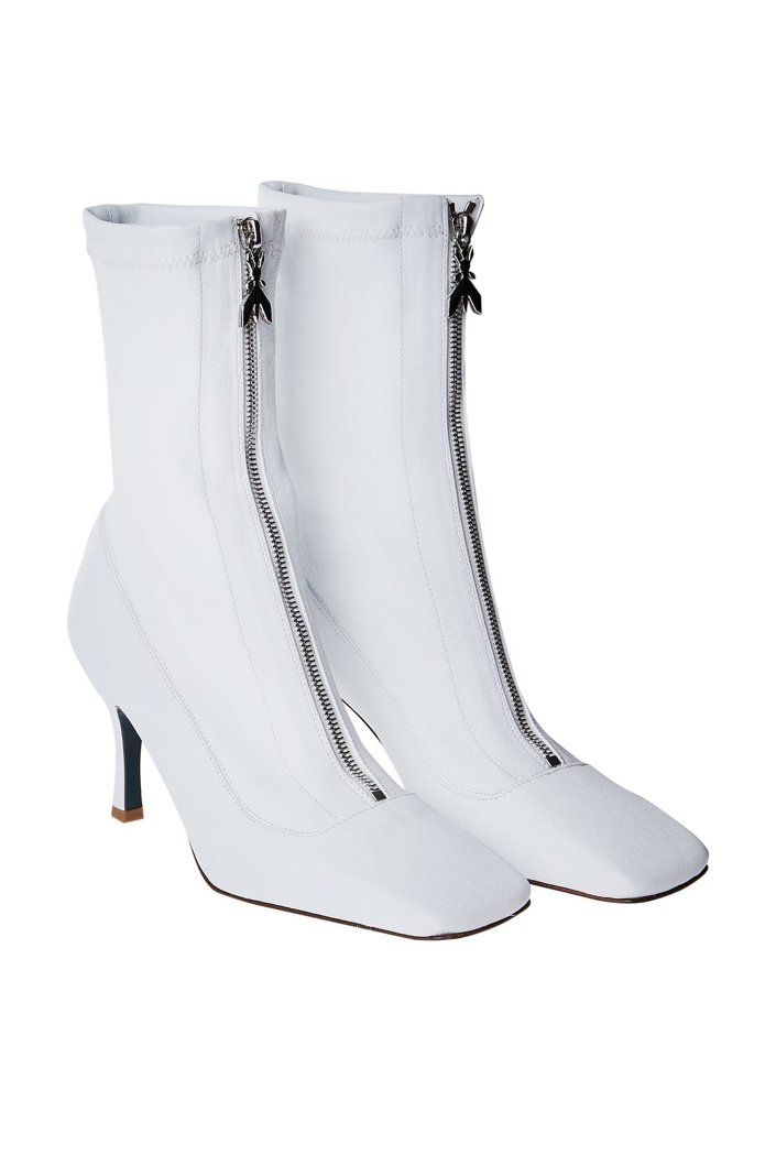 Elegant White Leather Boots with Zip Back Closure