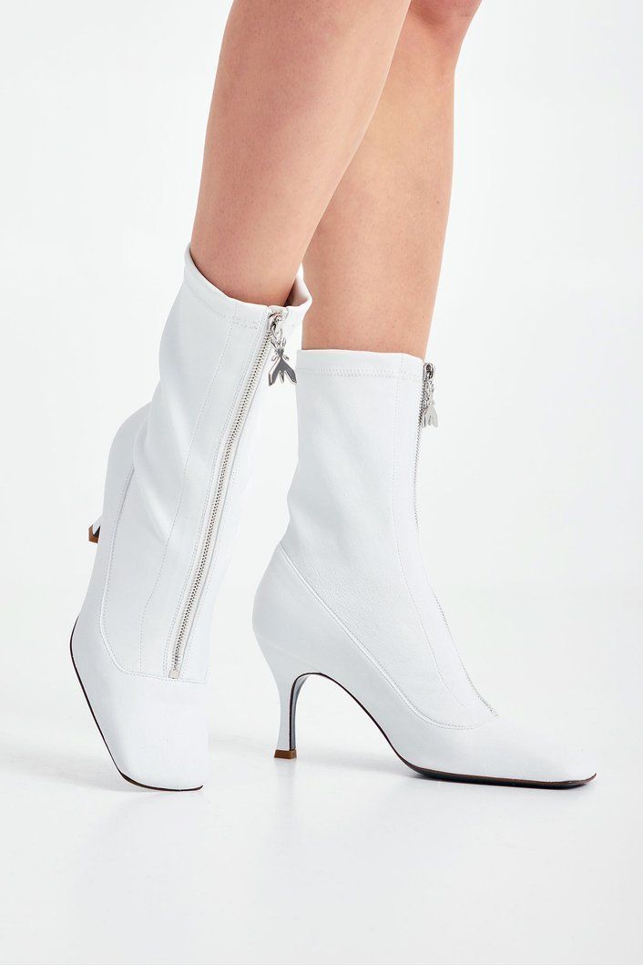 Elegant White Leather Boots with Zip Back Closure