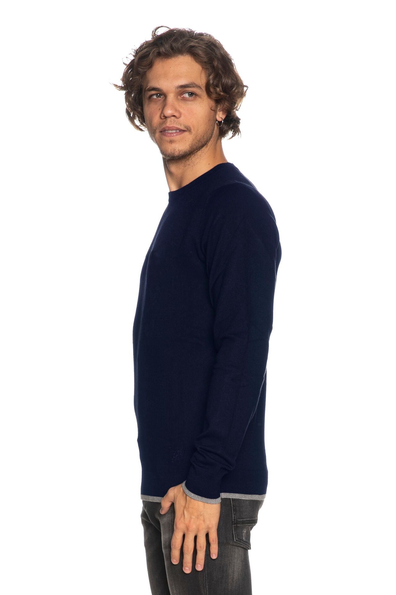 Elegant Crewneck Sweater with Elbow Patches