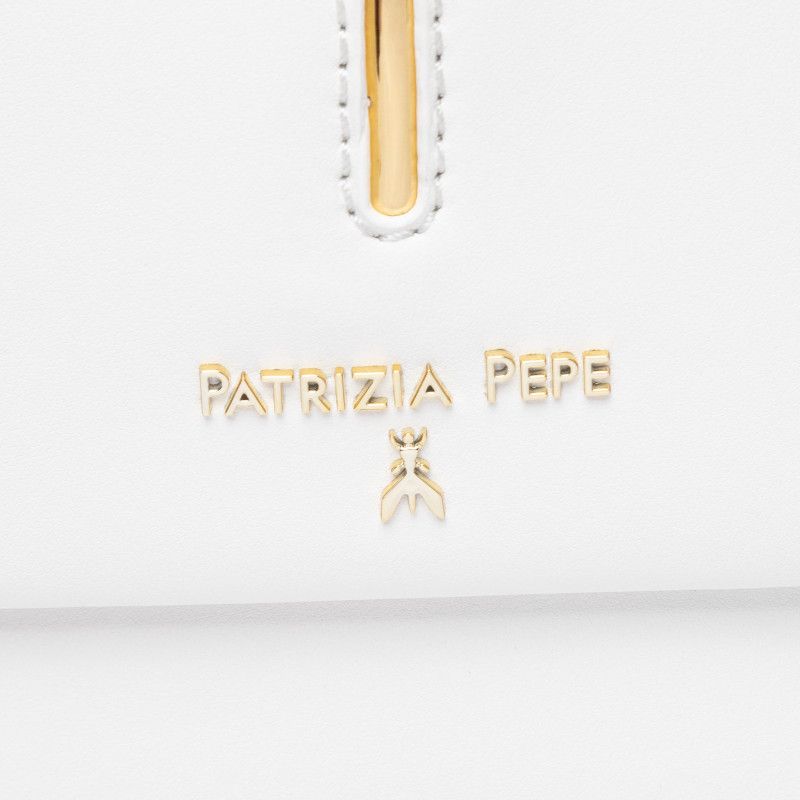 Chic White Shoulder Bag with Gold Accents