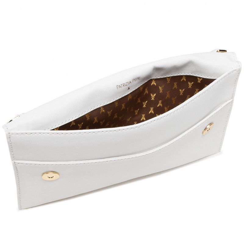 Chic White Shoulder Bag with Gold Accents