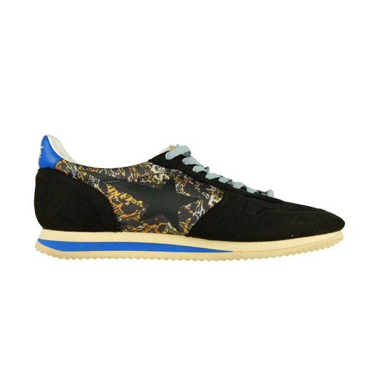 Elegant Black Suede Sneakers with Abstract Print