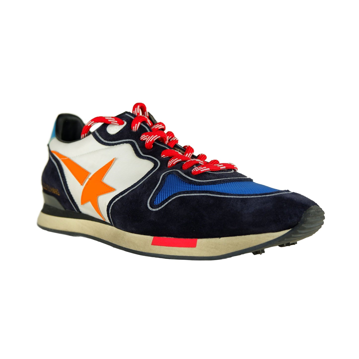 Blue Suede Sneakers with Orange Star Accent