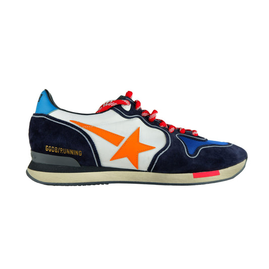 Blue Suede Sneakers with Orange Star Accent