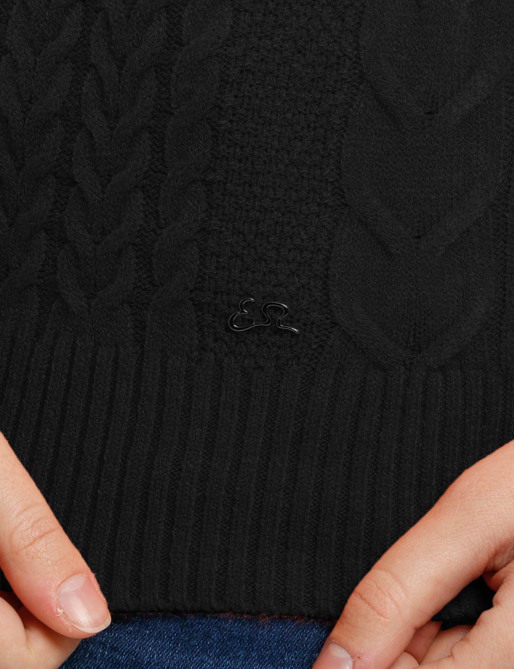 Chic Black Wide Neck Sweater with Logo Detail