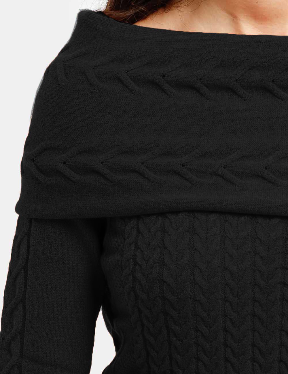 Chic Black Wide Neck Sweater with Logo Detail