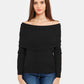 Chic Black Wide Neck Sweater with Logo Detail
