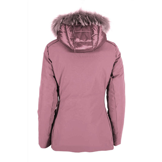 Chic Pink Polyamide Down Jacket with Fur Hood