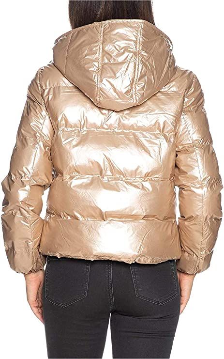 Beige Nylon Down Jacket with Removable Hood