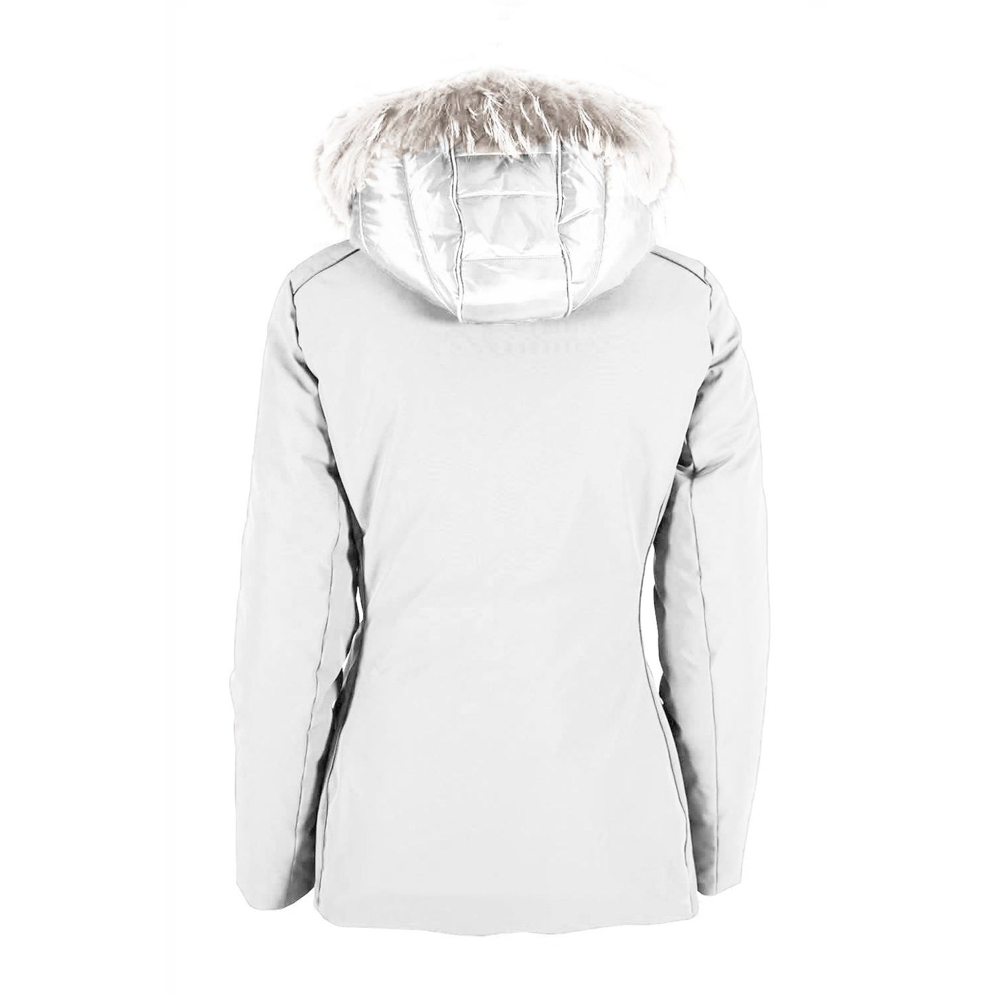 Elegant White Down Jacket with Fur Hood