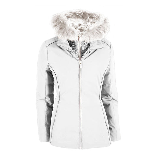 Elegant White Down Jacket with Fur Hood