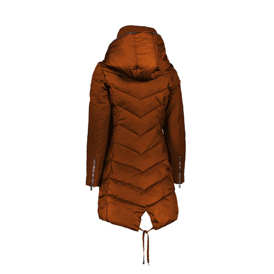 Chic Orange Down Jacket with Fur-Trimmed Hood