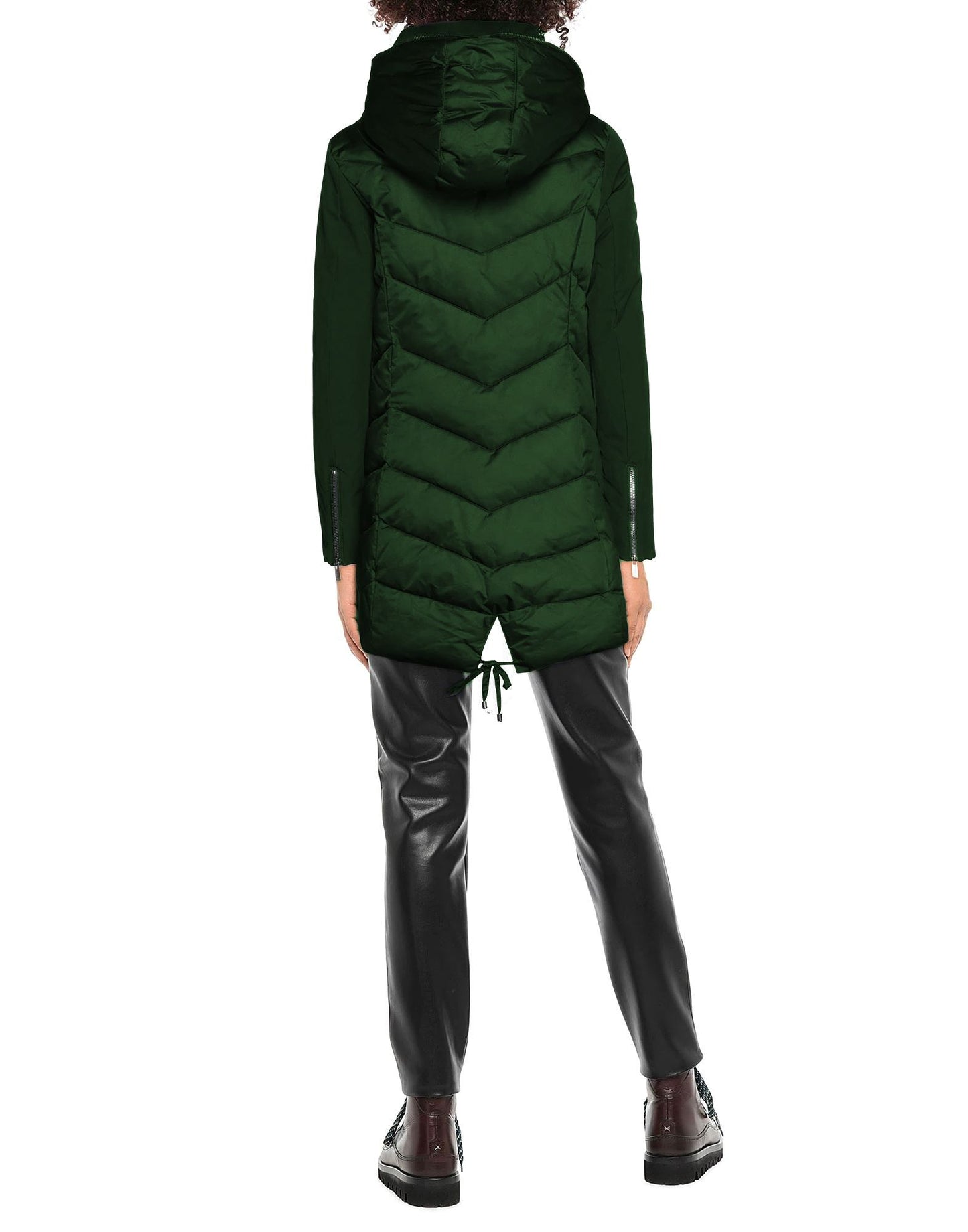 Elegant Green Down Jacket with Fur-Trimmed Hood