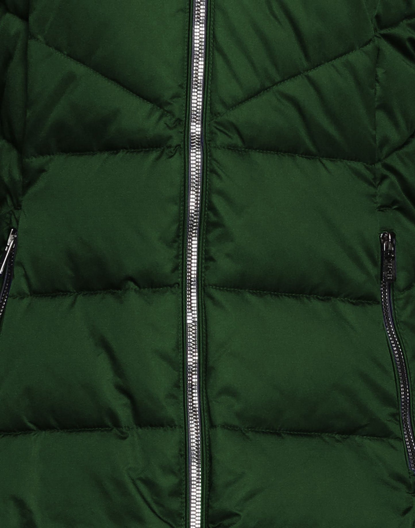 Elegant Green Down Jacket with Fur-Trimmed Hood