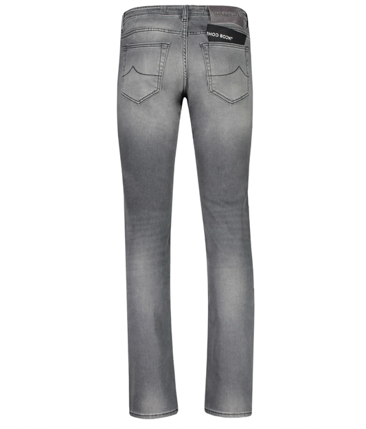 Sleek Gray Slim-Fit Designer Jeans with Silver Buttons