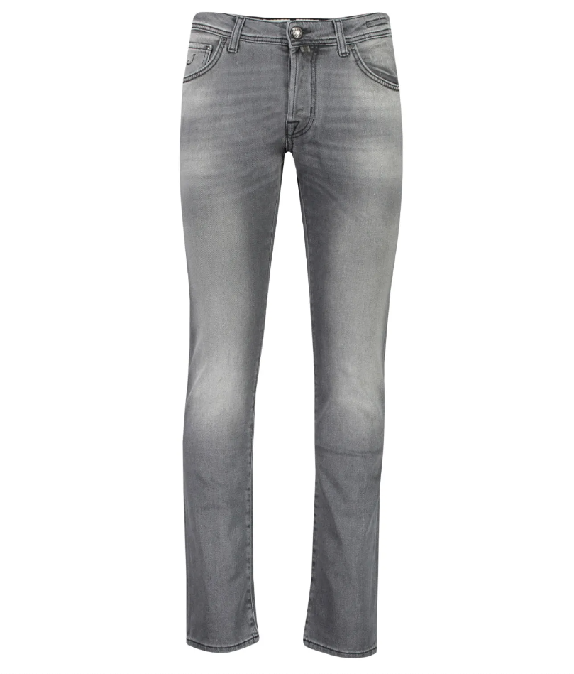 Sleek Gray Slim-Fit Designer Jeans with Silver Buttons