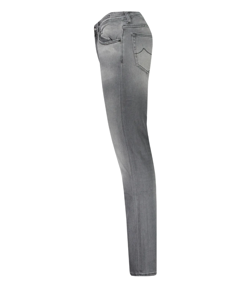 Sleek Gray Slim-Fit Designer Jeans with Silver Buttons