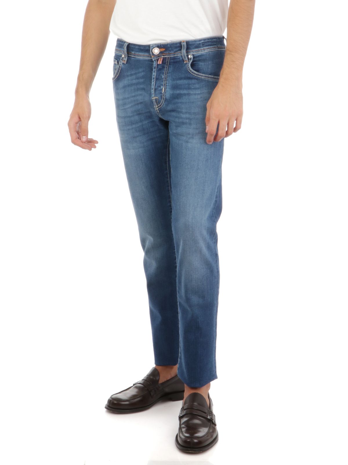 Handcrafted Slim Fit Blue Jeans with Pony Patch