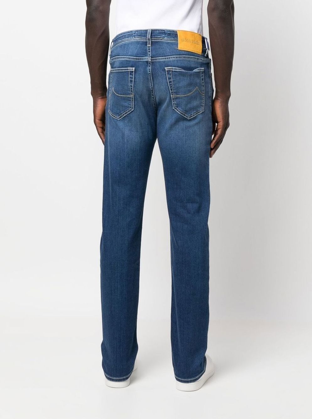 Blue Slim Fit Jeans with Yellow Stitch Detail