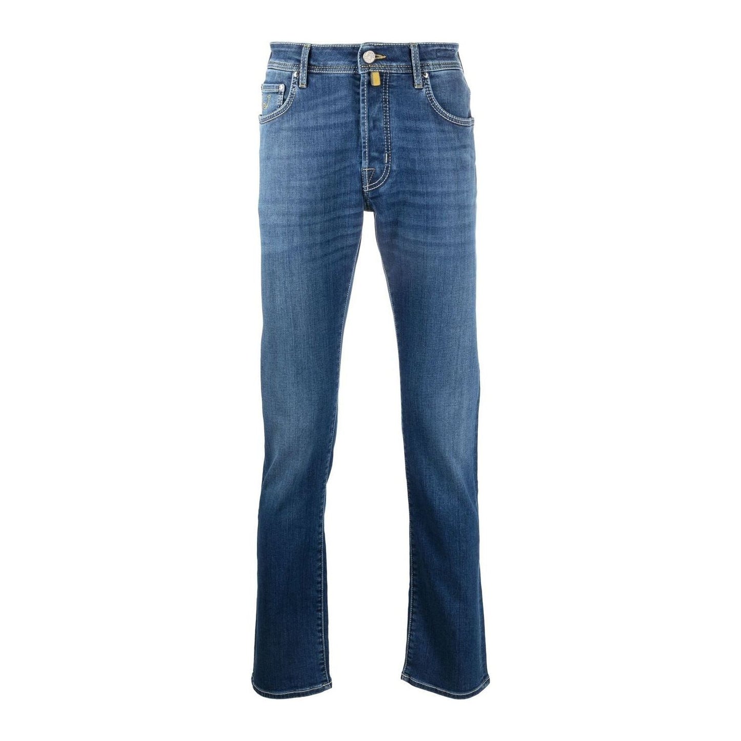 Blue Slim Fit Jeans with Yellow Stitch Detail