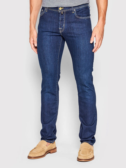 Elegant Dark Blue Slim-Fit Designer Jeans