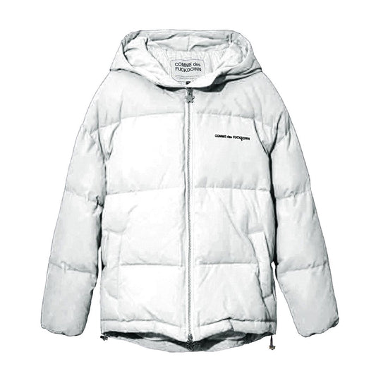 Chic Hooded Down Jacket with Zip Closure in White