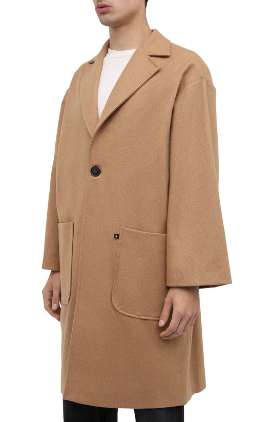 Elegant Wool Blend Men's Coat with Unique Back Print