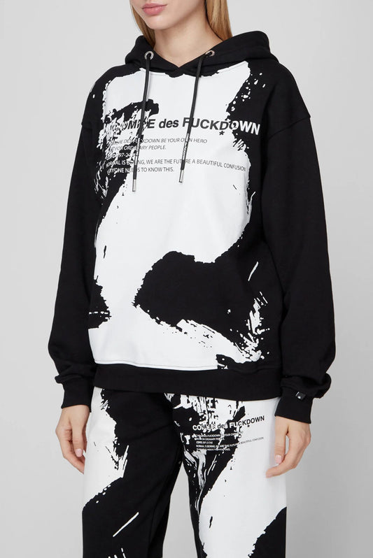 Chic Black Cotton Hooded Sweatshirt with Front Print