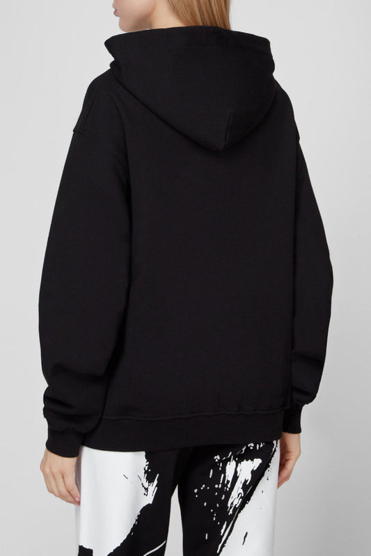 Chic Black Cotton Hooded Sweatshirt with Front Print