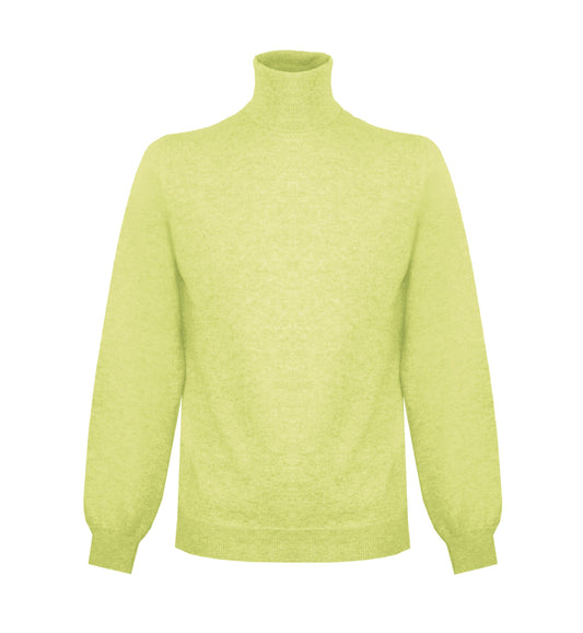 Elegant Yellow High Neck Cashmere Sweater