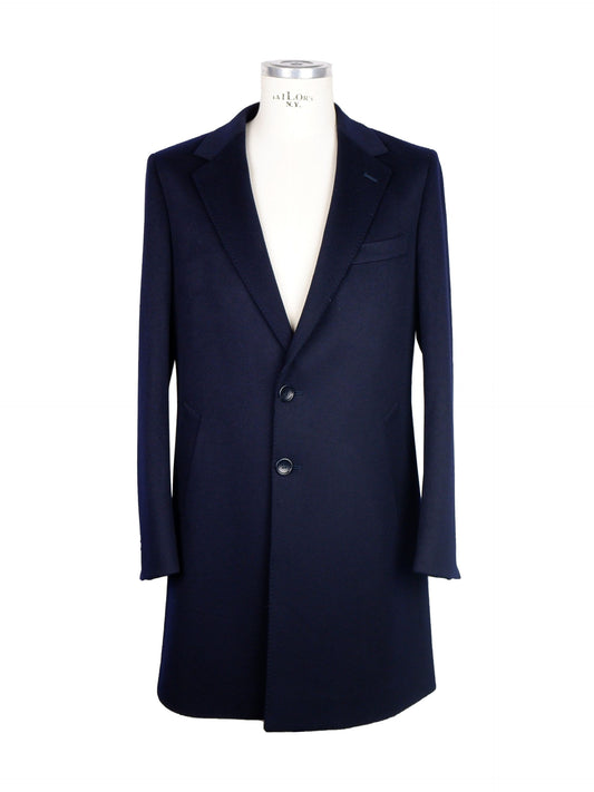 Elegant Blue Virgin Wool Coat