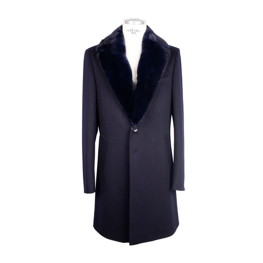 Elegant Virgin Wool Coat with Removable Mink Fur