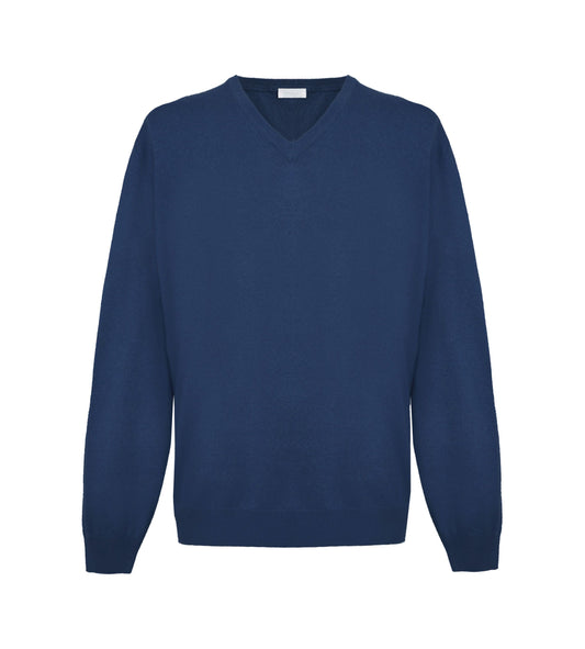 Elegant Ink Blue V-Neck Cashmere Sweater